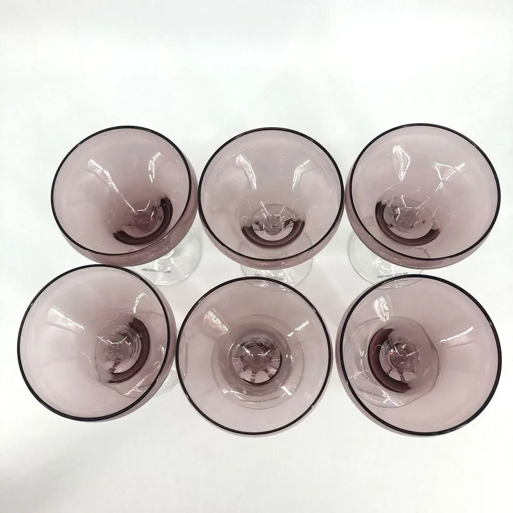 Poland Amethyst Purple Blown Glass Pitcher 6 Margarita Glasses Handmade Barware